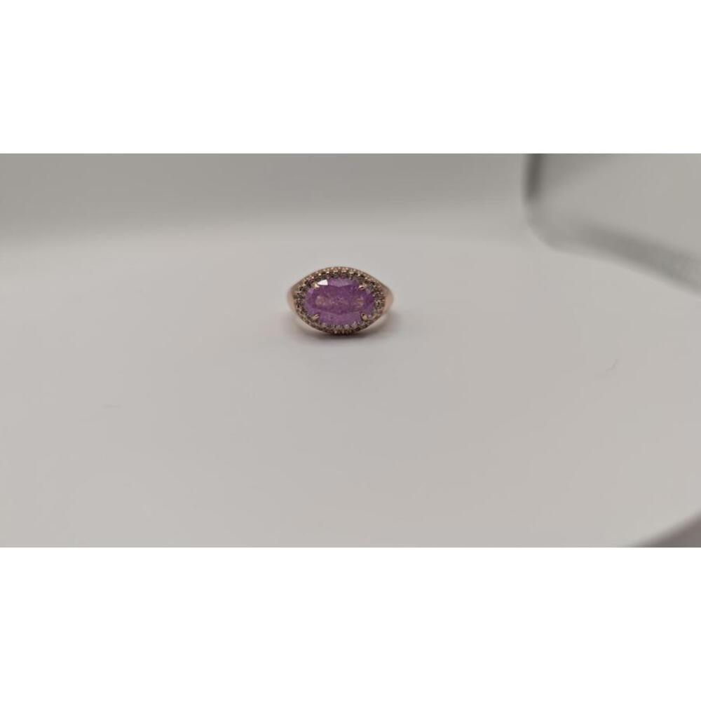 Elegant Pink Gemstone Silver Ring with Rose Gold Plating Size 6 - Picture 4 of 8